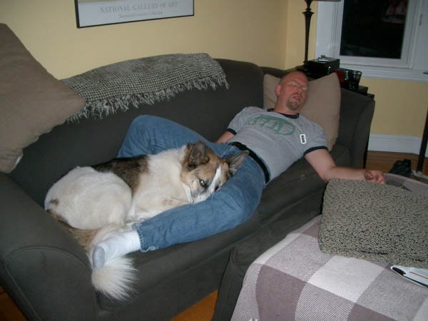 Dave & Jocko zonked out on the sofa